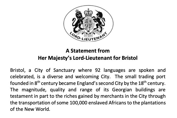 A Statement from Her Majesty’s Lord-Lieutenant for Bristol