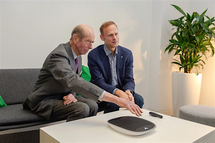 HRH feels the ultrasound waves as he operates an advertising display