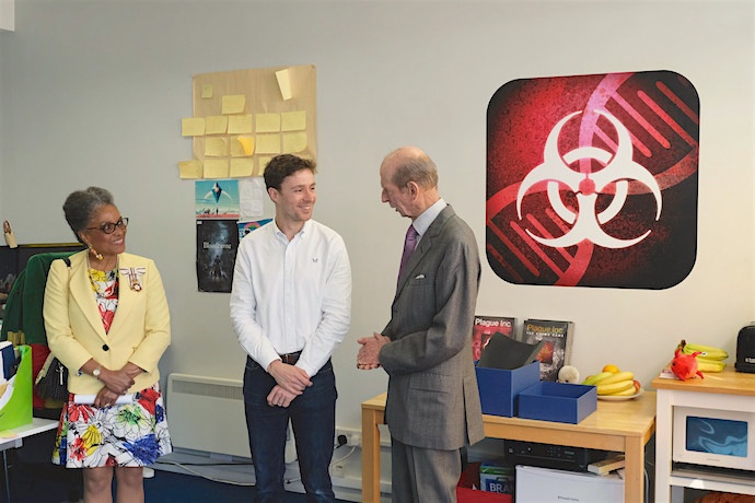 HRH congratulates Ndemic Creations Founder James Vaughan on achieving the Queen’s Award for Enterprise for innovation