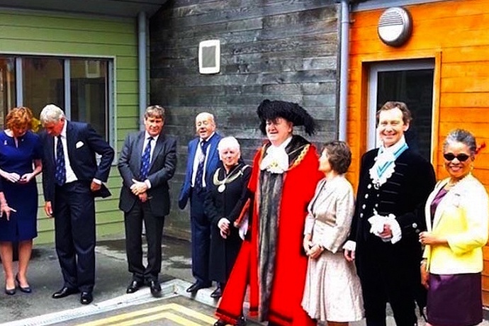 From left: Mrs Caroline Duckworth DL, Mr Charles Griffiths, Mr David Marsh, Mr Cullum McAlpine, Lady Mayoress & Lord Mayor of Bristol, Mrs Brown & Mr Anthony Brown, High Sheriff of Bristol, Mrs Peaches Golding OBE, Lord-Lieutenant of Bristol.