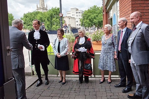 Dignitaries are presented to HRH. Left to right: High Sheriff Mr Anthony Brown & consort Mrs Gabrielle Brown; Lord Mayor Cllr Mrs Lesley Alexander & consort Mrs Patricia Wyatt; Mr Oliver Delaney, Chairman & Mr Dom Wood, Chief Exec, 1625ip.