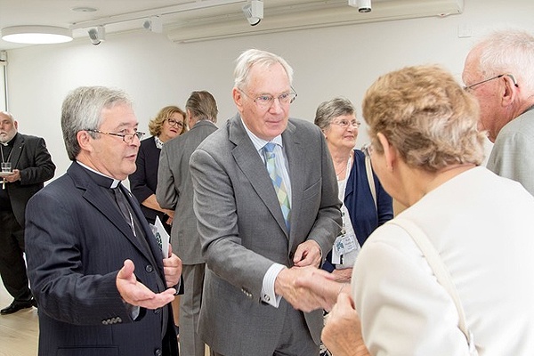 Revd Ward Jones presents HRH to guests at the New Room Visitor Centre.